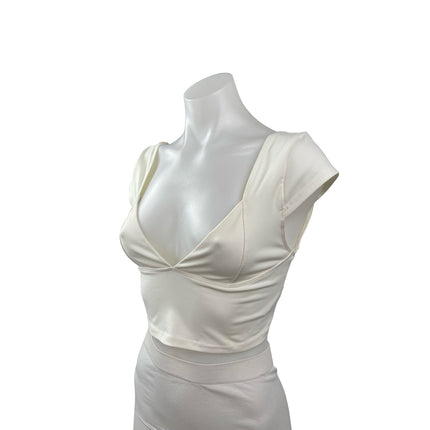 Free People Intimately Ivory Cap Sleeve Deep V Neck Open Back Y2k Crop Top Sz S