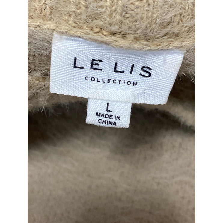 Le Lis Beige Fuzzy Knit Mock Neck Long Sleeve Drawstring Hem Crop Sweater Top L