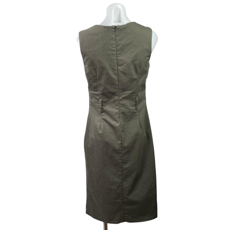Joseph Ribkoff Olive Green Sleeveless V Neck Pocket Slit Mini Tank Dress Size 10