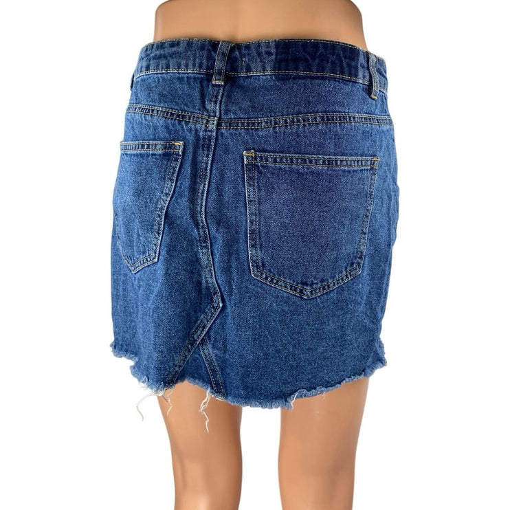 Vero Moda Women's Blue High Waisted Raw Hem Frayed Pencil Denim Jean Skirt S