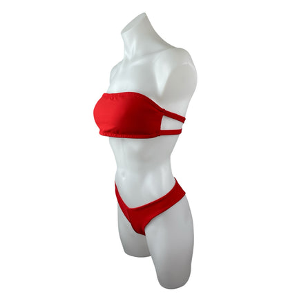 Onia Women's Red Strapless Sleeveless Tube Bandeau Bikini Summer Swimwear Set S