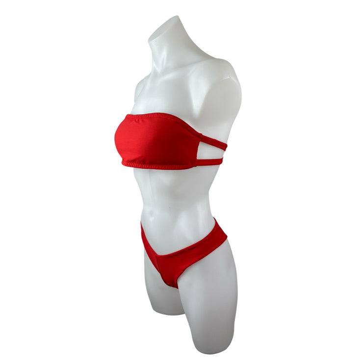 Onia Women's Red Strapless Sleeveless Tube Bandeau Bikini Summer Swimwear Set S