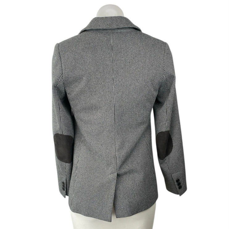 Ann Taylor LOFT Black Houndstooth Elbow Patch Long Sleeve Blazer Coat Jacket 0