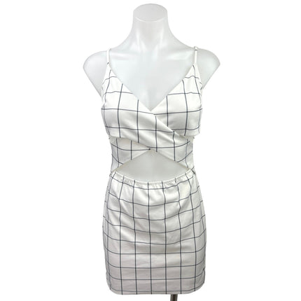 Revolve x Superdown White Black Grid Cutout Waist Mini Bodycon Dress Size S