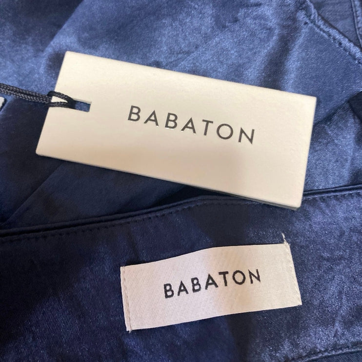 NEW Aritzia Babaton Women's Blue Silky Satin Side Zip Mini Slip Pencil Skirt 0