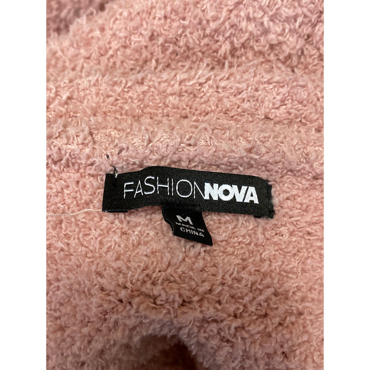 Fashion Nova Pink Fuzzy Knit Open Front Long Sleeve Oversized Cardigan Sweater M