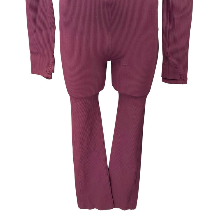 Athleta Alicia Keys Goddess Purple Rib Long Sleeve Zip Up Bodysuit Jumpsuit XXS