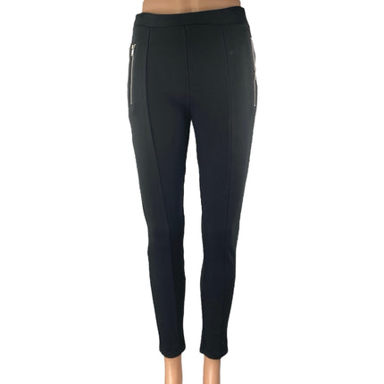 Zara Women's Black High Waisted Zip Pockets Stretch Skinny Trousers Pants Size M