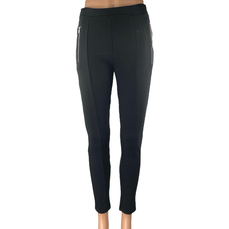 Zara Women's Black High Waisted Zip Pockets Stretch Skinny Trousers Pants Size M