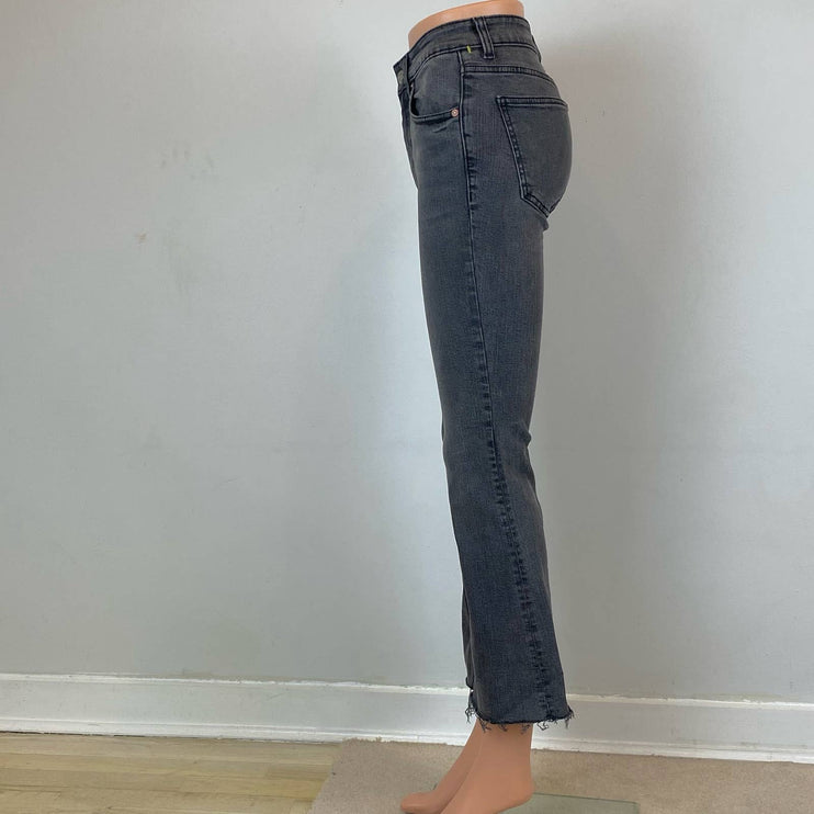 Zara Womens Denim Jeans - High Rise Slim Straight Flare Bottoms - Stretch - Gray Wash- Raw Hem - Size 2