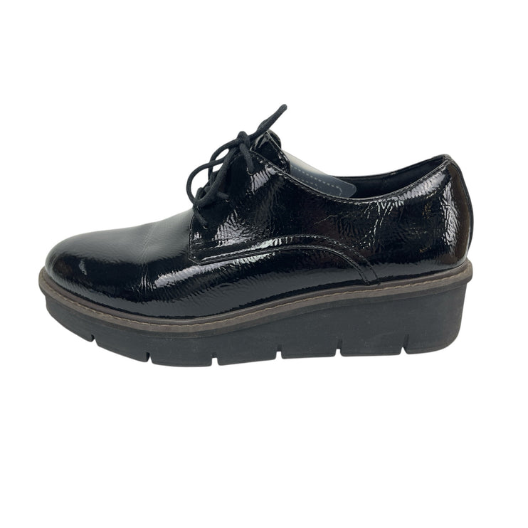 Clarks Airabell Tye Womens Black Patent Leather Lace-Up Platform Oxford Shoes 9