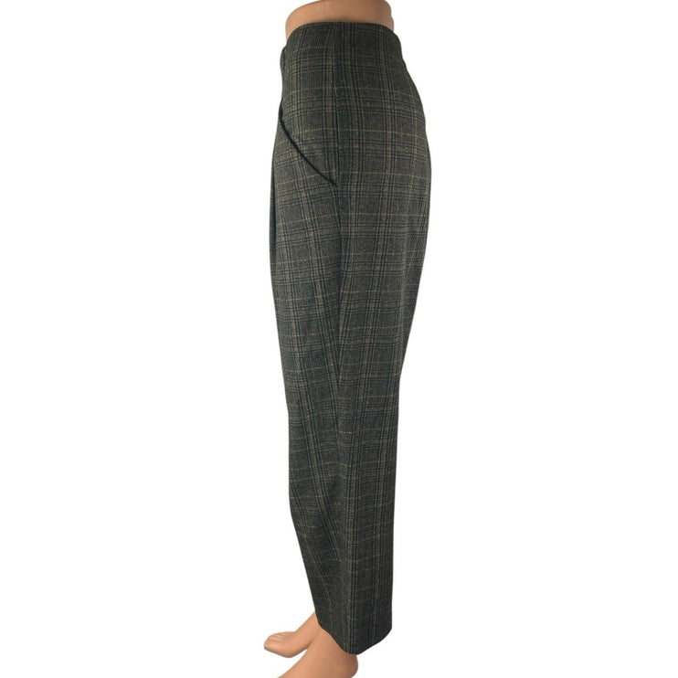 Aritzia Wilfred Chambery Gray Plaid Pleated High Rise Cropped Trousers Pants 10