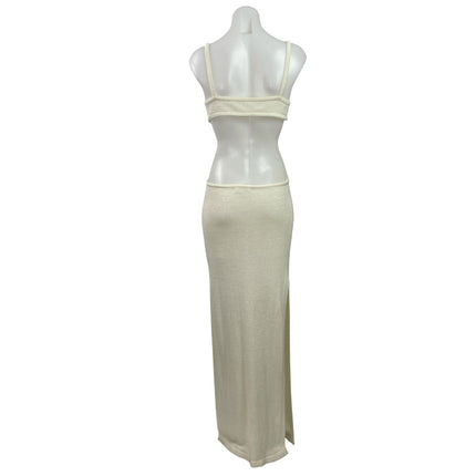 12th Tribe Women's Cream Sleeveless Knit Twisted Knot Slit Cutouts Maxi Dress S