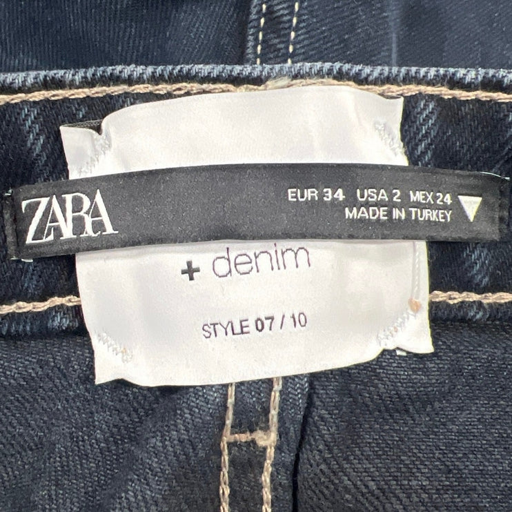 Zara Women's Blue Dark Wash High Waisted Ankle Flared Denim Jeans Size 2