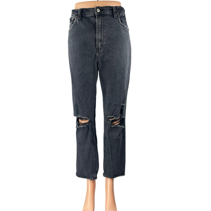 Abercrombie & Fitch Black Distressed Straight Ultra High Rise Denim Jeans Size 8