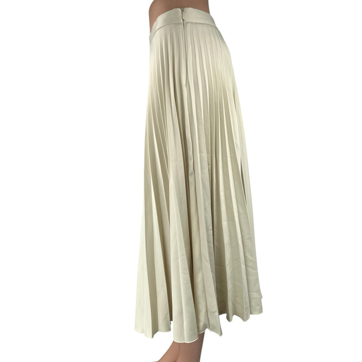 Closet Women's Cream White Silky Satin Pleated Midi A-line Slip Skirt Size 6