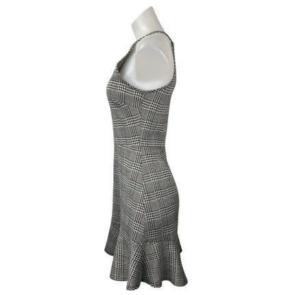 Aqua Womens Black White Plaid Checkered Sleeveless Ruffle Mini A-Line Dress Sz M
