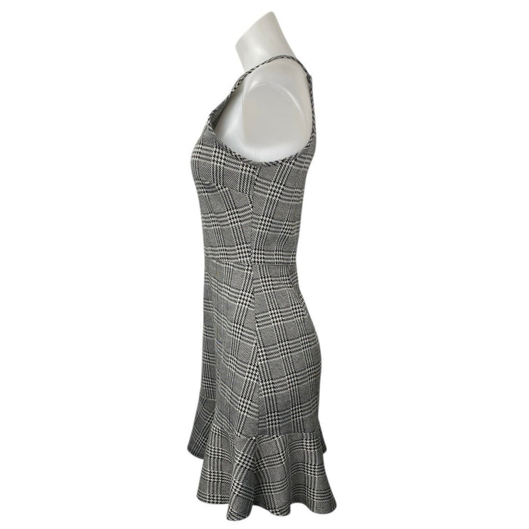Aqua Womens Black White Plaid Checkered Sleeveless Ruffle Mini A-Line Dress Sz M