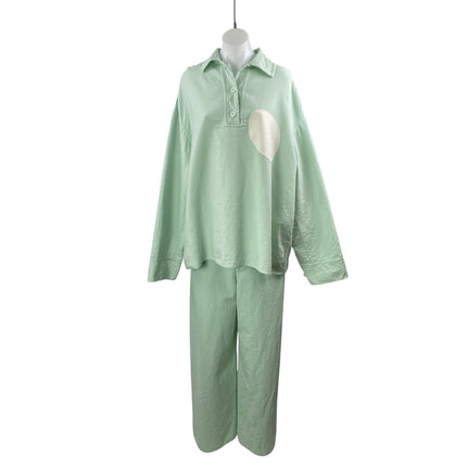 Shang Xia Mint Green Wool Long Sleeves Luxury Shirt & Trousers Pants Set Size L