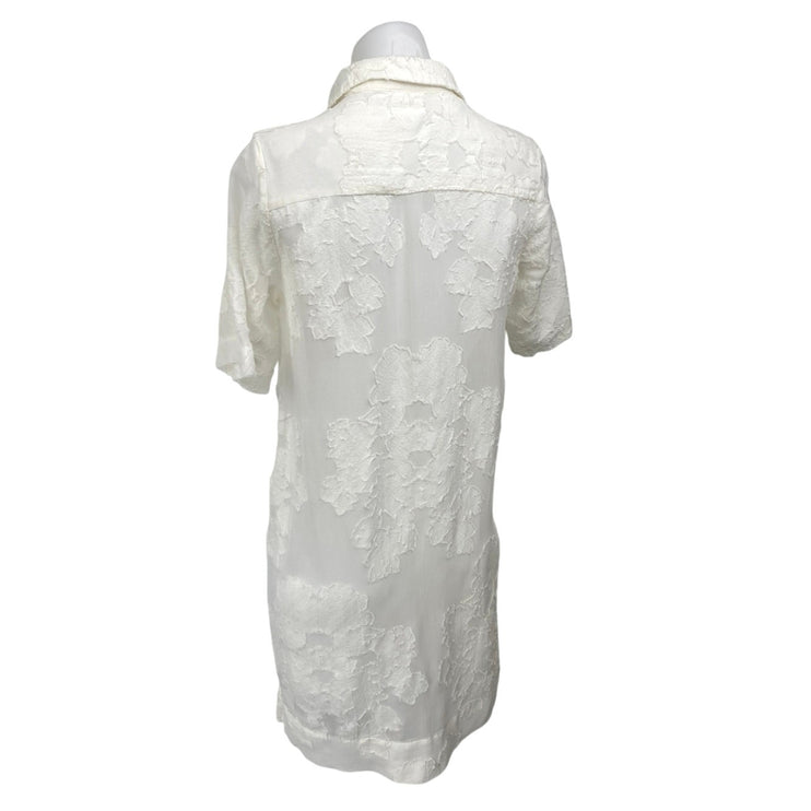 Aritzia Wilfred Hemistiche White Semi Sheer Short Sleeve Mini Shirt Dress Sz XS
