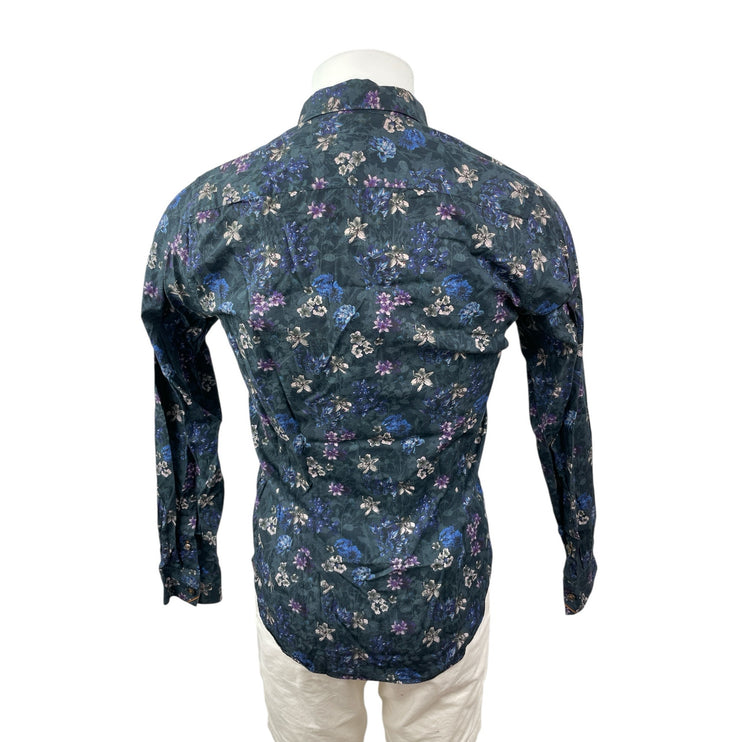 Ted Baker Men's Blue Floral Long Sleeve Modern Fit Button Down Shirt Top Size 15