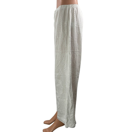 Peppermayo Women's White Drawstring High Rise Embroidered Wide Leg Pants Size 4