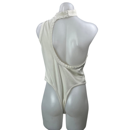 FUMI Women's Cream Mock Neck Sleeveless Bustier Thong Bodysuit Top Size XL