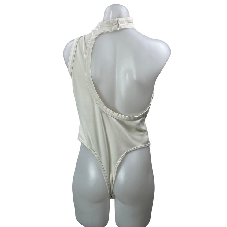 FUMI Women's Cream Mock Neck Sleeveless Bustier Thong Bodysuit Top Size XL