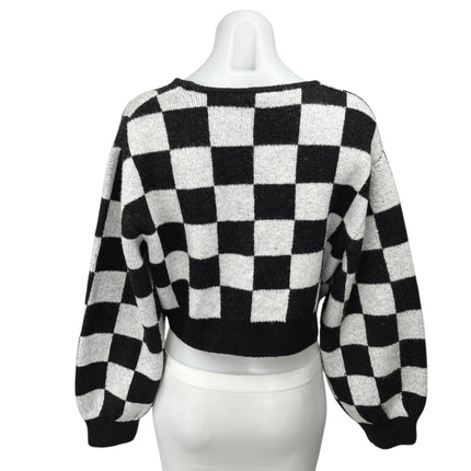 Divided by H&M Black White Gingham Check Cropped Cardigan Sweater Top Size XS