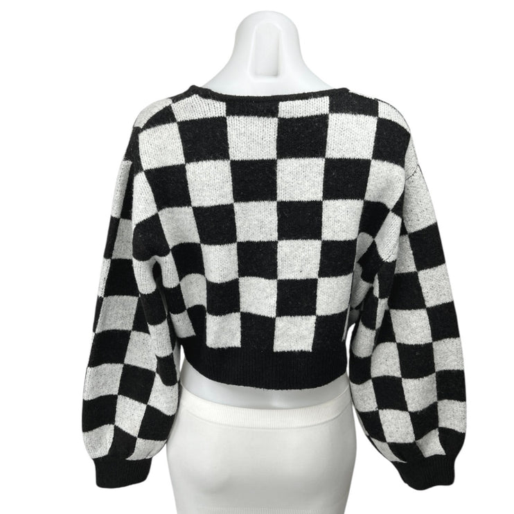 Divided by H&M Black White Gingham Check Cropped Cardigan Sweater Top Size XS