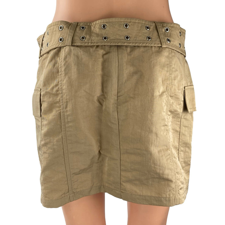 NEW NA-KD Tan Beige Khaki Low Waist Belted Utility Cargo Mini Skirt Size 6
