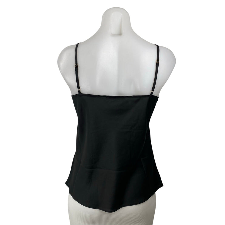 Lulus Women's Black Silky Satin Lace Trim Cowl Neck Sleeveless Cami Tank Top XL