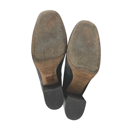 Vince Women's Black Leather Block Heel Round Toe Slip On Classic Ankle Boots 8