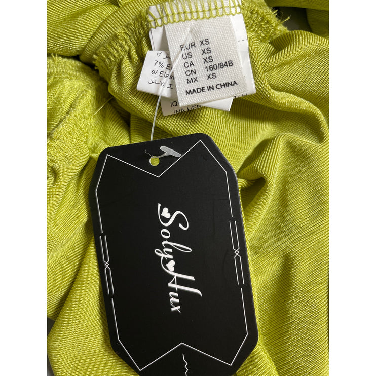 NEW Soly Hux Green Ribbed Knit Halter Plunge Ring Backless Blouse Top Size XS