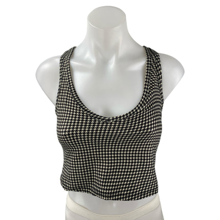 Sage Women's Black Houndstooth Sleeveless Racerback Active Crop Tank Top Size M