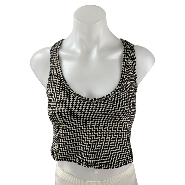 Sage Women's Black Houndstooth Sleeveless Racerback Active Crop Tank Top Size M