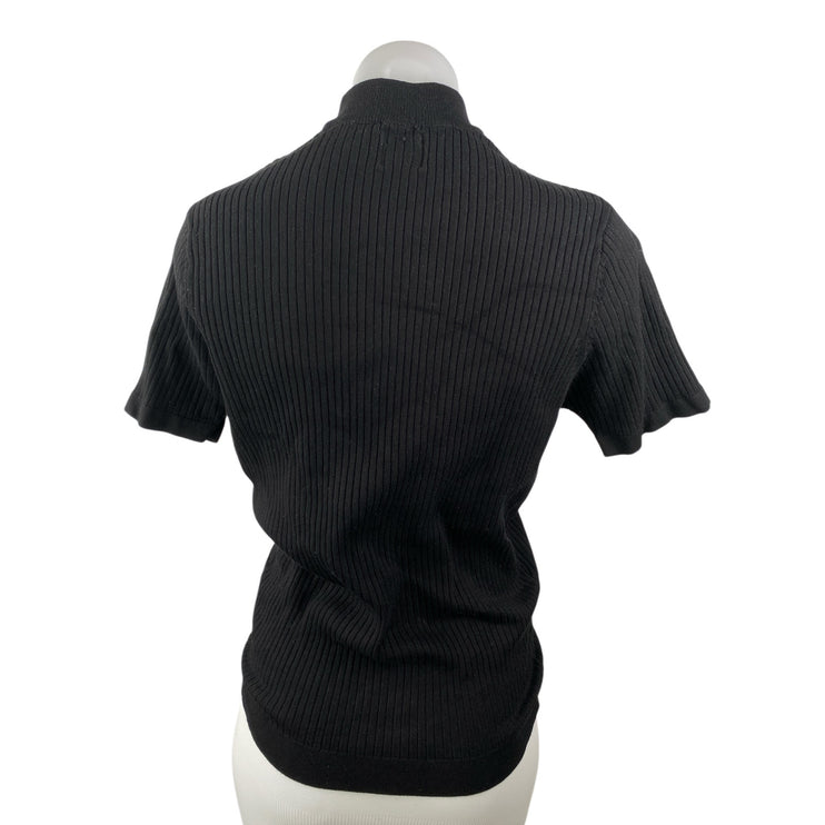 Zara Women Black Short Sleeve Turtleneck Ribbed Knit Pullover Sweater Top Size M
