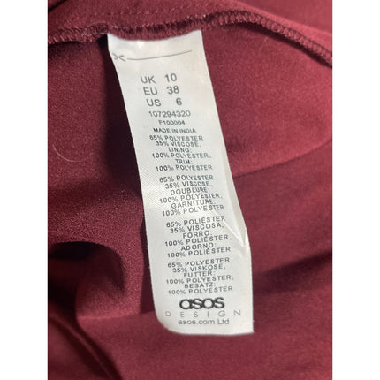 NEW Asos Red Silk Satin Jacquard Warped Spot Long Sleeve High Low Dress Size 6P