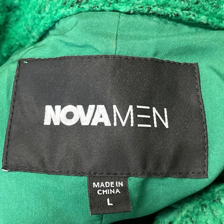 Fashion Nova Hallron Mens Green Textured Zip Up Long Sleeve Cropped Jacket Sz L