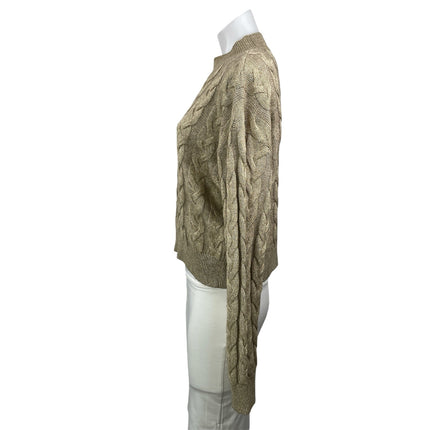 MNG Mango Beige Tan Long Sleeves Cable Knit Mock Neck Pullover Sweater Top Sz L