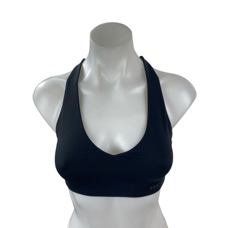Bo + Tee Black Halter Yoga Gym Workout Athletic Activewear Tank Sports Bra Top S