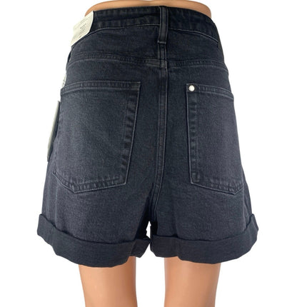 NEW H&M Women's Black High Waisted Wide Leg Cuffed Mom Denim Jean Shorts 18