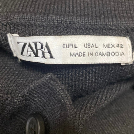 Zara Women's Black Collared Long Sleeve Knit Polo Sweatshirt Sweater Top Size L
