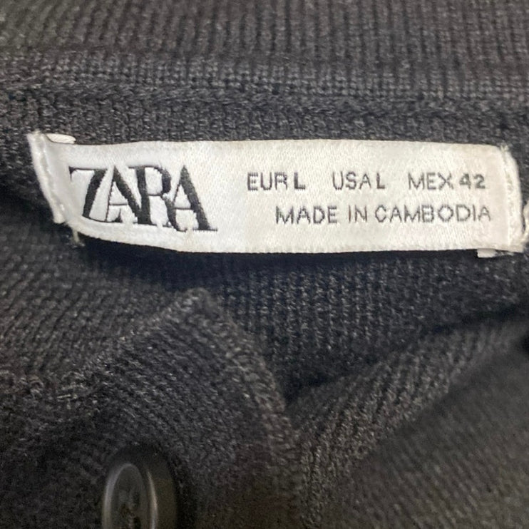 Zara Women's Black Collared Long Sleeve Knit Polo Sweatshirt Sweater Top Size L