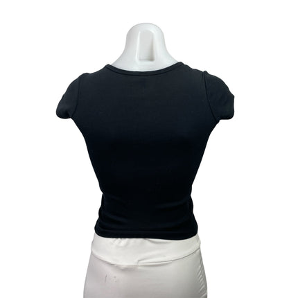 Cou Cou Intimates Black Knit Short Sleeve Cropped Baby Tee T-shirt Top Size S