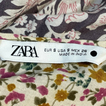 Zara Women's Multicolor Floral Keyhole Long Sleeve Maxi Flared A-Line Dress Sz S