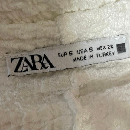 Zara Women's Light Gray Short Sleeve Gauze Cotton Mock Neck Blouse Top Size S