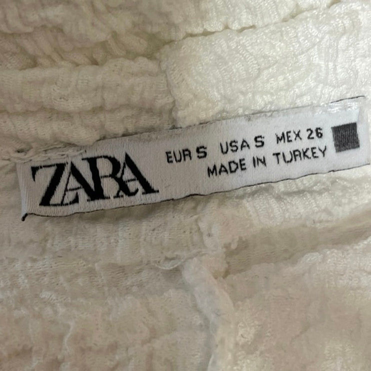 Zara Women's Light Gray Short Sleeve Gauze Cotton Mock Neck Blouse Top Size S