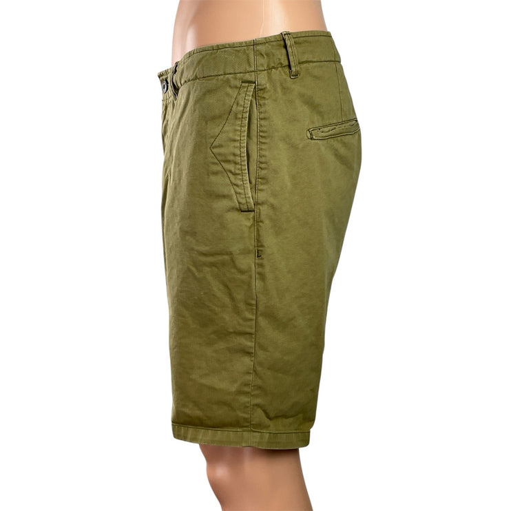 Scotch & Soda Mens Olive Green Low Rise Slim Straight Leg Chino Khaki Shorts 31