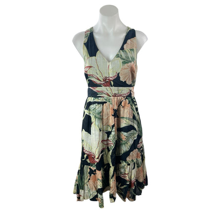 Ann Taylor LOFT Multicolor Floral Sleeveless V-Neck Midi Flare A-Line Dress 4P